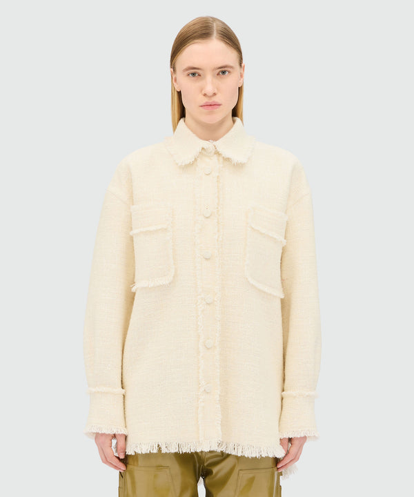 Ivory bouclé shirt with micro sequins