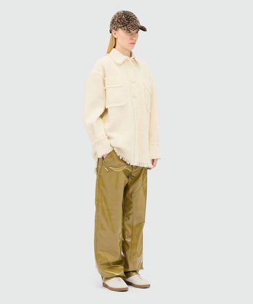 Ivory bouclé shirt with micro sequins