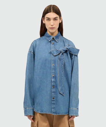 Blue denim shirt with bow