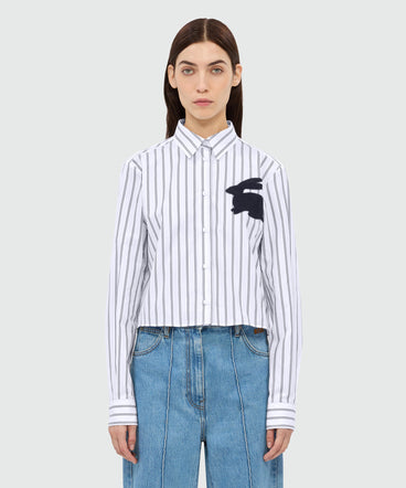 Camicia cropped bianca in popeline con patch "Bunny"