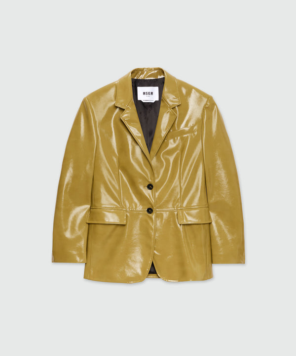 Olive green single-breasted vinyl jacket