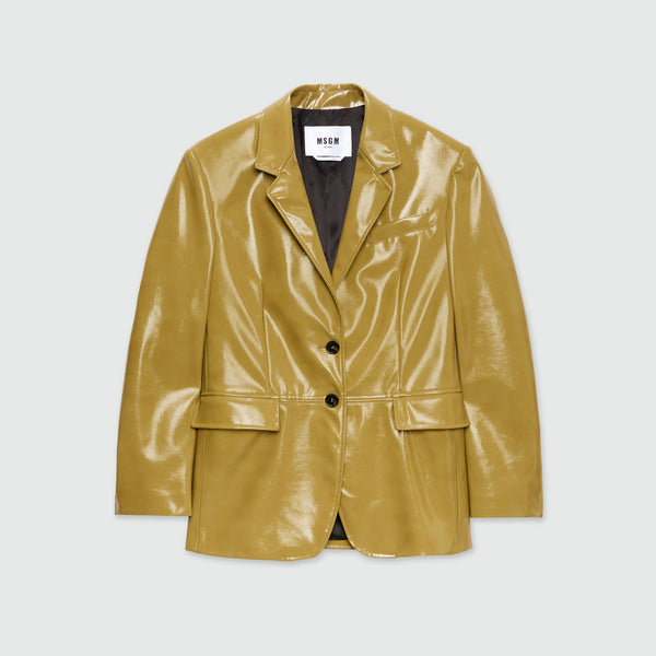 Olive green single-breasted vinyl jacket - MSGM Official