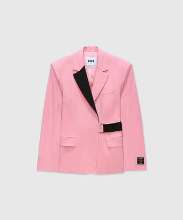 Pink single-breasted jacket in cool wool with contrasting details
