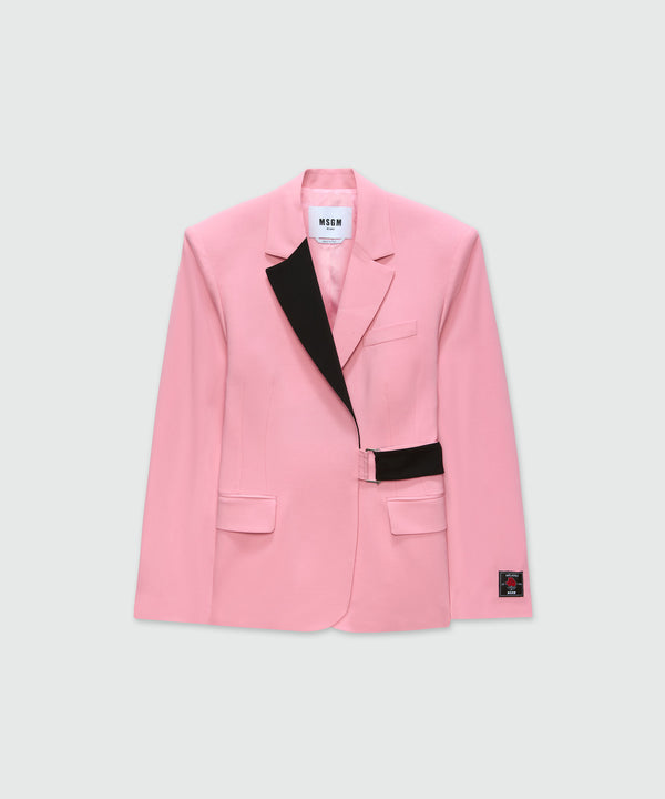 Pink single-breasted jacket in cool wool with contrasting details