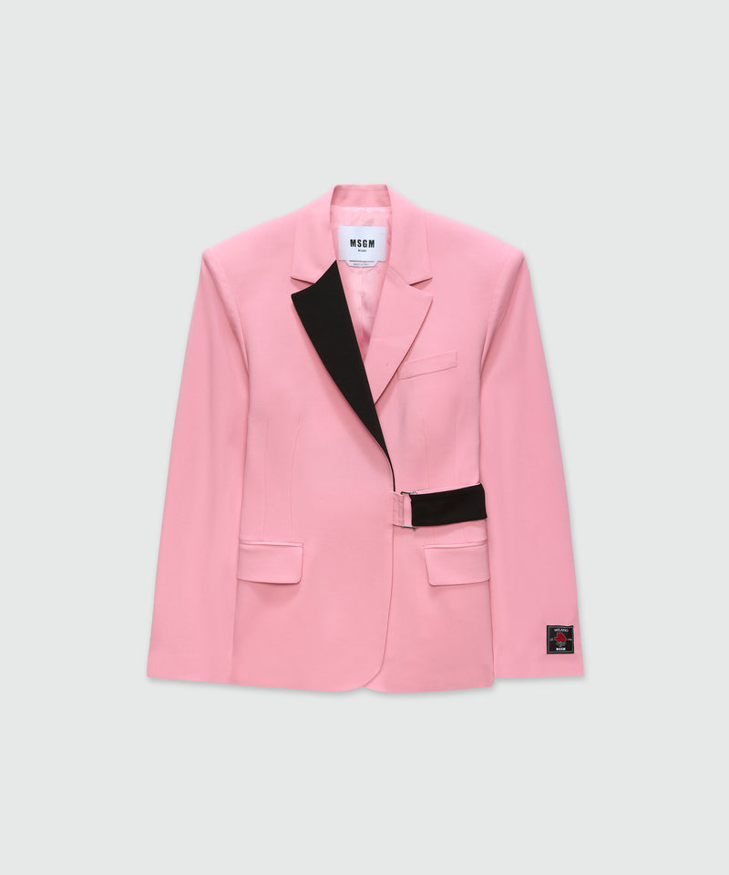 Pink single-breasted jacket in cool wool with contrasting details 12 Women 