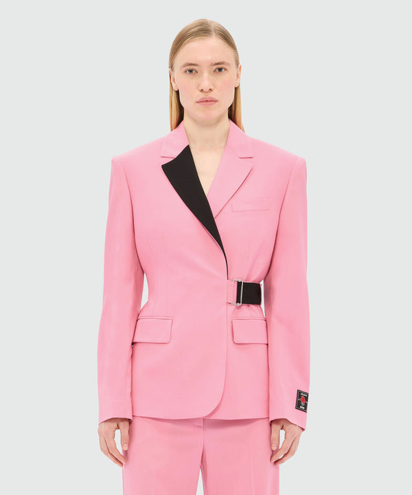 Pink single-breasted jacket in cool wool with contrasting details
