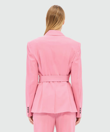 Pink single-breasted jacket in cool wool with contrasting details