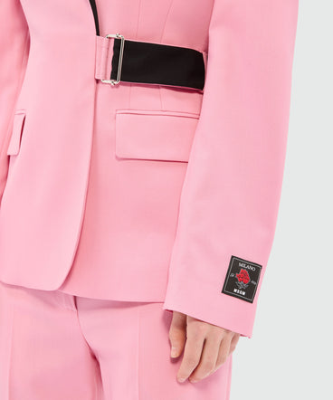 Pink single-breasted jacket in cool wool with contrasting details