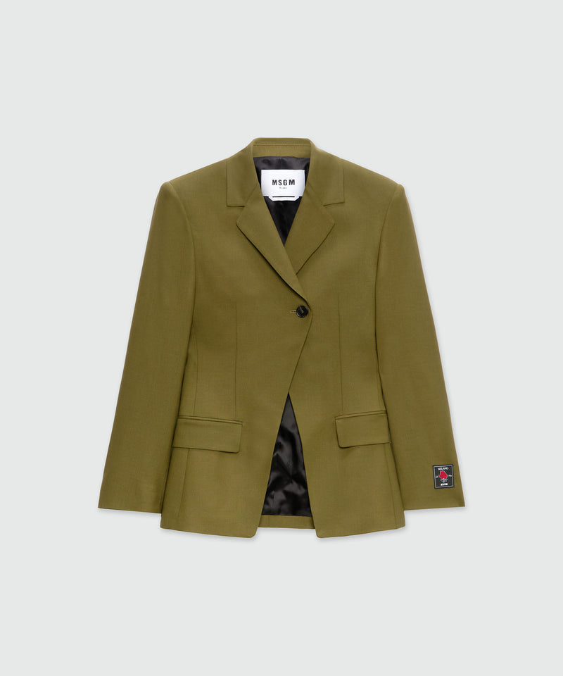 Olive green single-breasted jacket in cool asymmetric wool 37 Women 