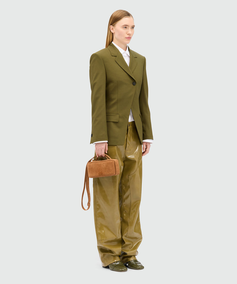 Olive green single-breasted jacket in cool asymmetric wool 37 Women 
