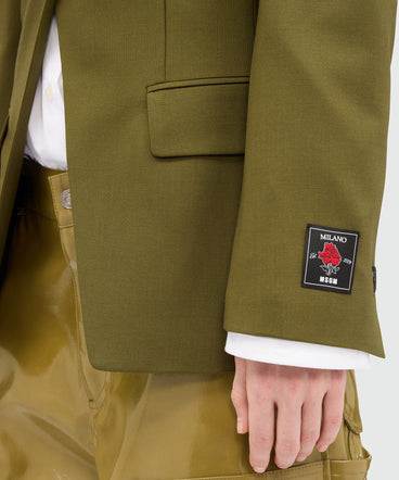 Olive green single-breasted jacket in cool asymmetric wool