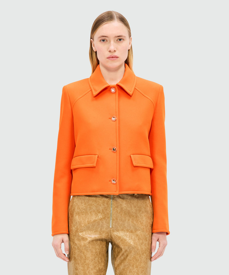 Giacca monopetto arancione in cady e dettaglio "TheMwave" 10 Donna 