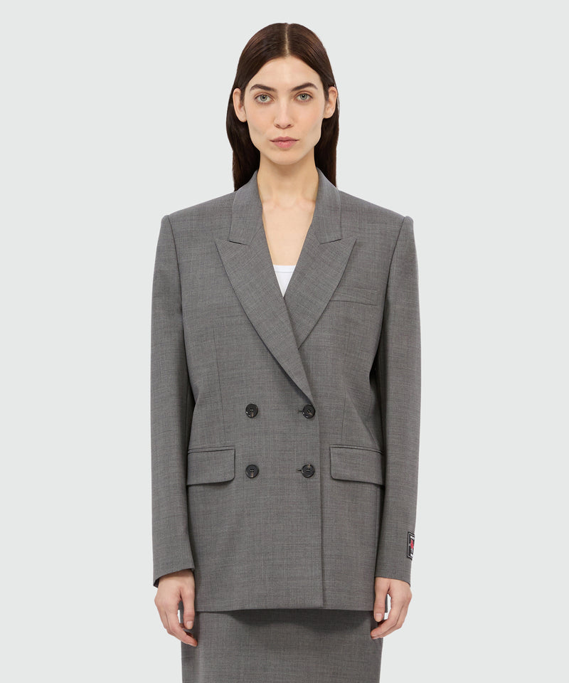 Anthracite double-breasted jacket in cool wool 98 Women 