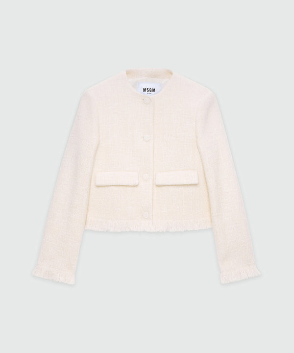 Ivory bouclé jacket with micro sequins
