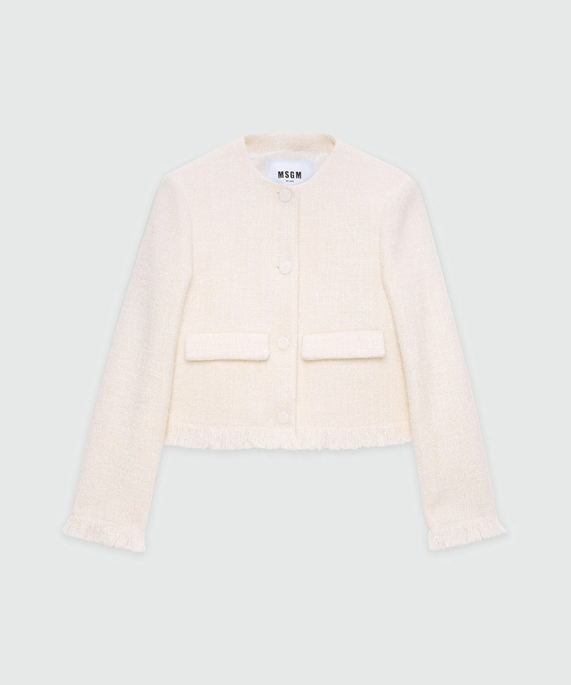 Ivory bouclé jacket with micro sequins 02 Women 