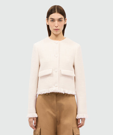 Ivory bouclé jacket with micro sequins