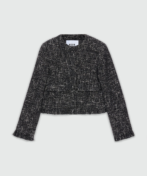 Black bouclé blazer with micro sequins