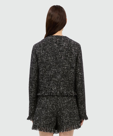 Black bouclé blazer with micro sequins