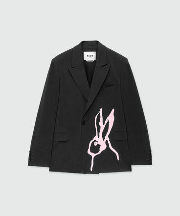 Charcoal single-breasted jacket in cool wool with "Sketched Bunnies" print