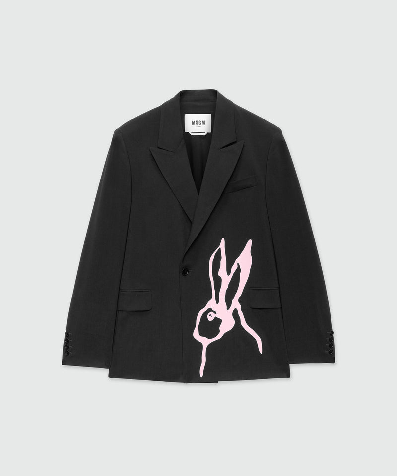 Charcoal single-breasted jacket in cool wool with "Sketched Bunnies" print 98 Women 