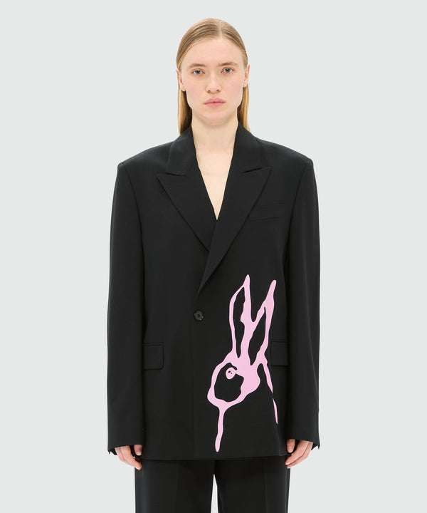 Charcoal single-breasted jacket in cool wool with "Sketched Bunnies" print