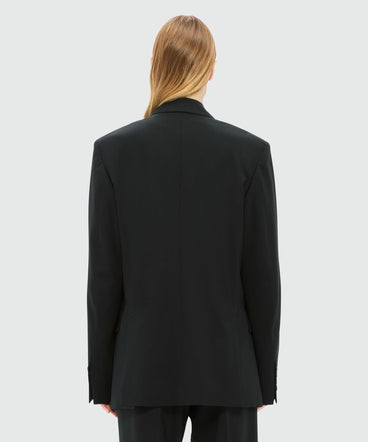 Charcoal single-breasted jacket in cool wool with "Sketched Bunnies" print