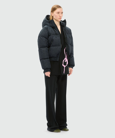 Charcoal single-breasted jacket in cool wool with "Sketched Bunnies" print