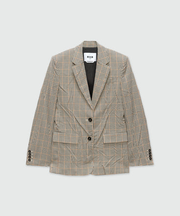 Ivory jacket in micro check with a wrinkled effect