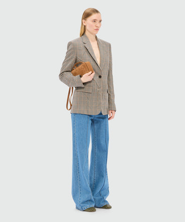 Ivory jacket in micro check with a wrinkled effect