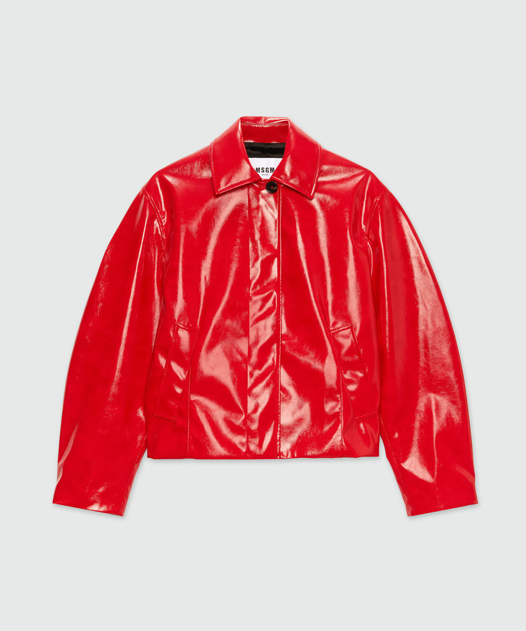 アウターその他 MSGM Woman Waistcoat Red 3841MDW01257106 18 Red vinyl jacket - MSGM Official