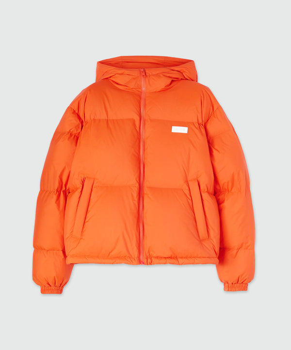 Orange ripstop nylon down jacket