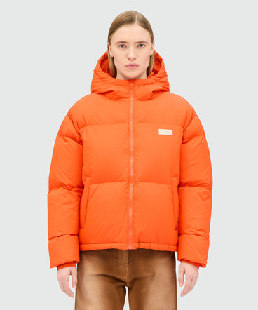 Orange ripstop nylon down jacket