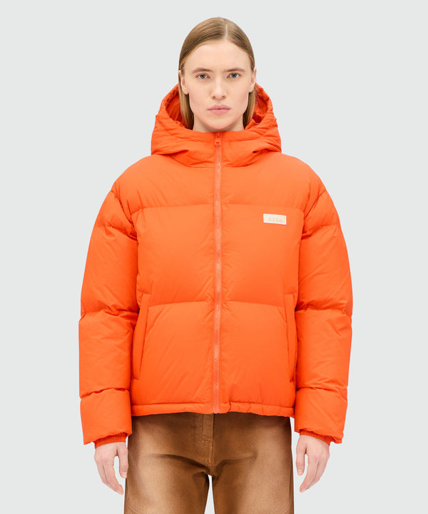 Orange ripstop nylon down jacket