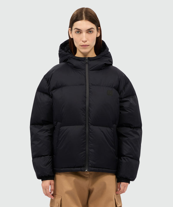 Short black down jacket in ripstop nylon