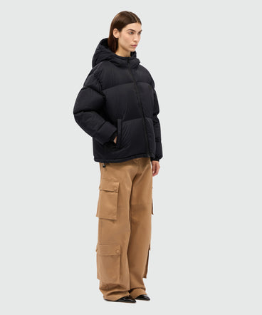 Short black down jacket in ripstop nylon