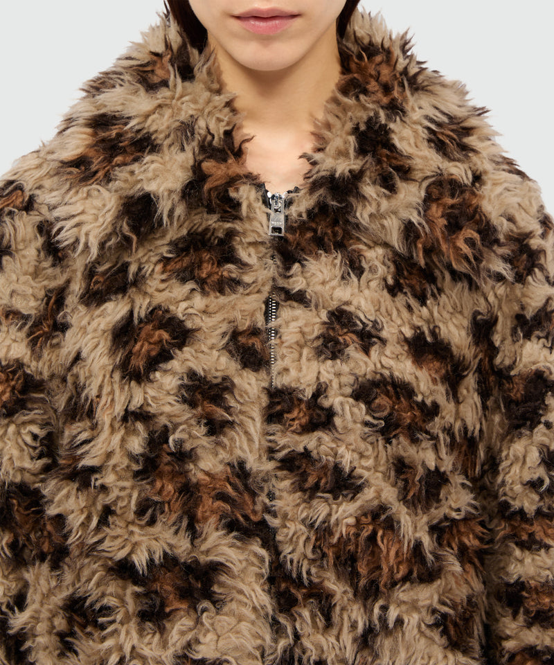 Beige animalier jacket in shaggy-effect faux fur 23 Women 
