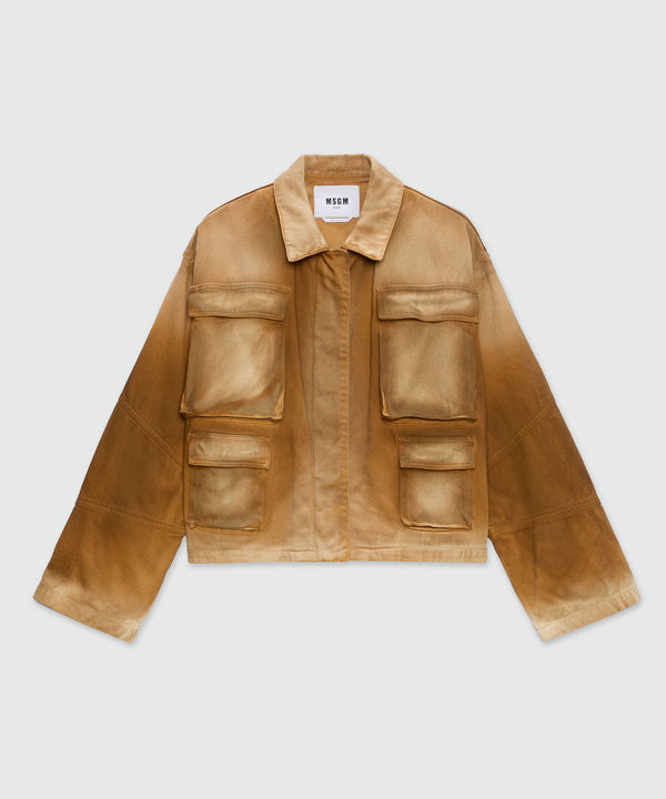 Beige spray-effect denim jacket