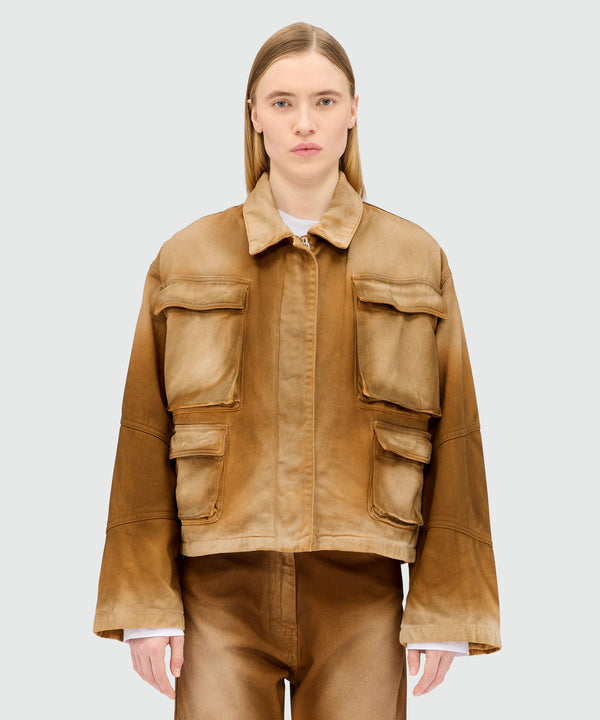 Beige spray-effect denim jacket