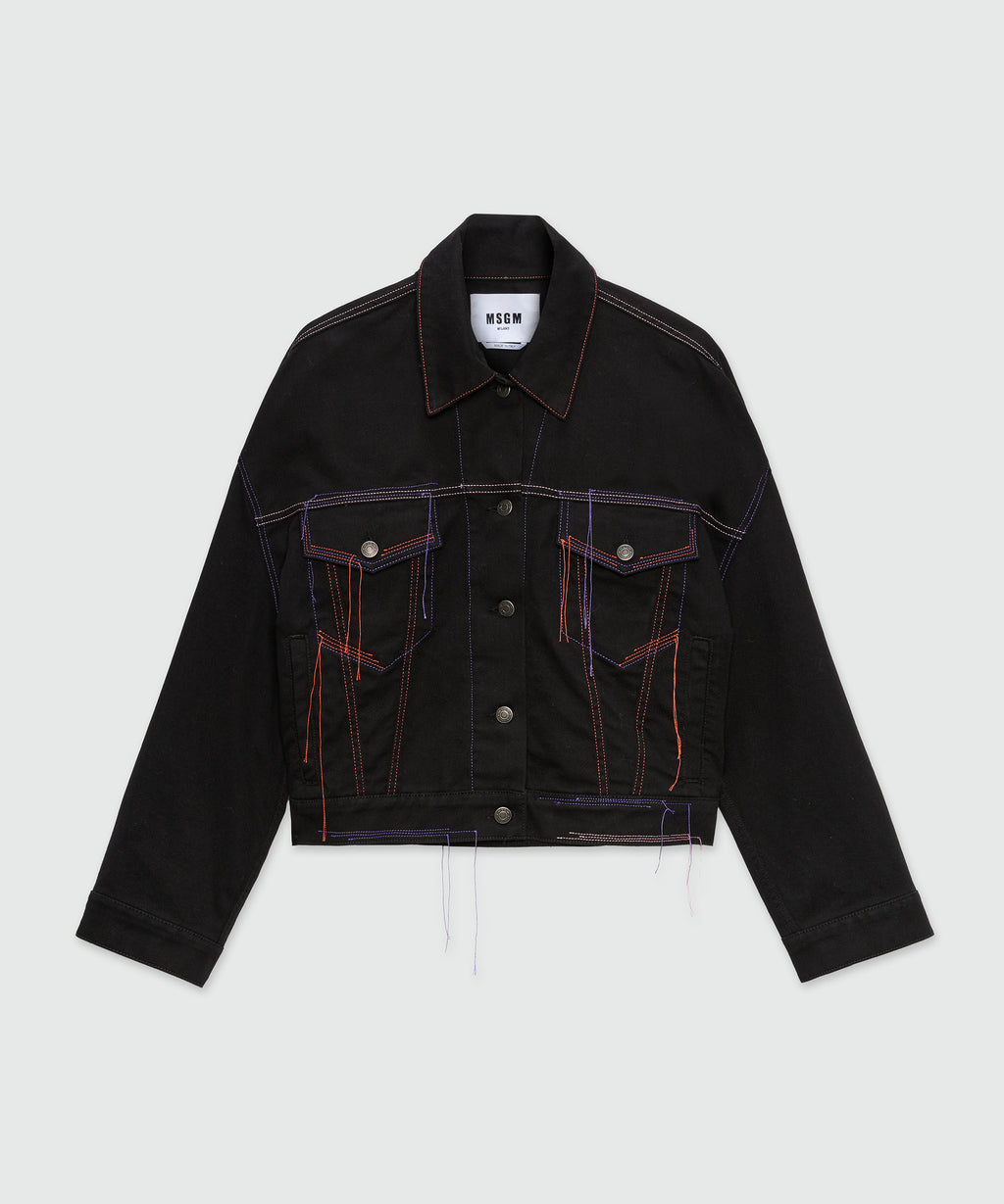 archive kolor gimmick マルチボタン　jacket Crystal Embellished Denim Jacket (BLB124C-BLACK-PINK)