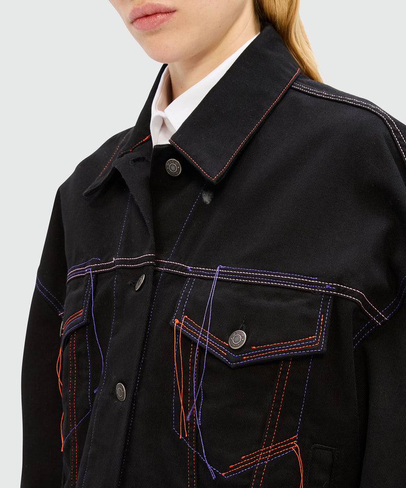 Black denim jacket with multi-colored stitching and threads 99 Women 
