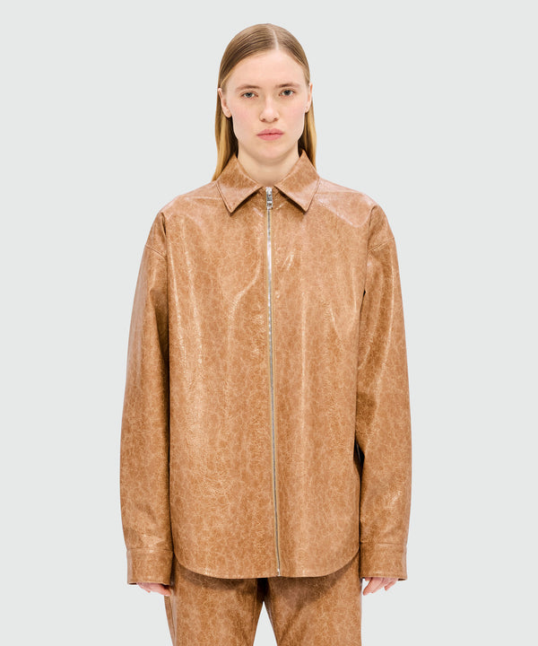 Beige shirt in faux leather with a crackle effect
