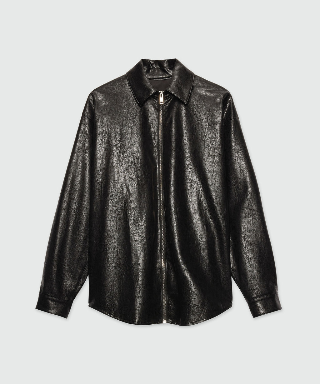DEMI BLACK BLACK FAUX LEATHER 24 ブラック Black shirt in faux leather with a crackle effect - MSGM