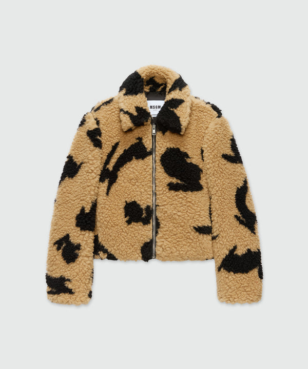 Beige teddy jacket with "Follow the Rabbit¬Æ" motif
