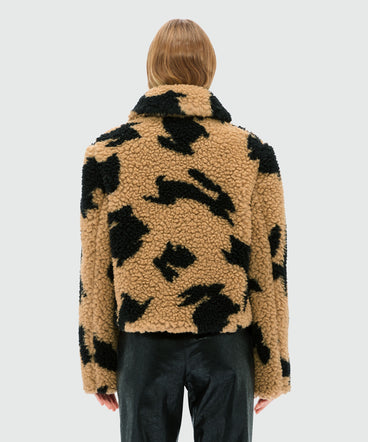 Beige teddy jacket with "Follow the Rabbit¬Æ" motif