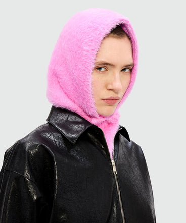 Pink knitted balaclava with MSGM logo label