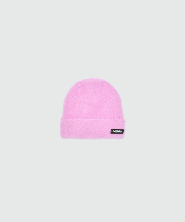 Pink knitted hat with MSGM logo label