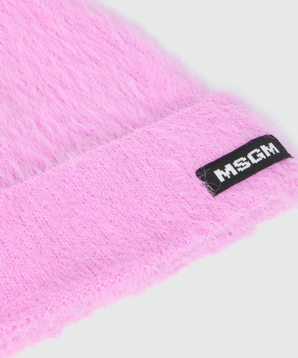 Pink knitted hat with MSGM logo label