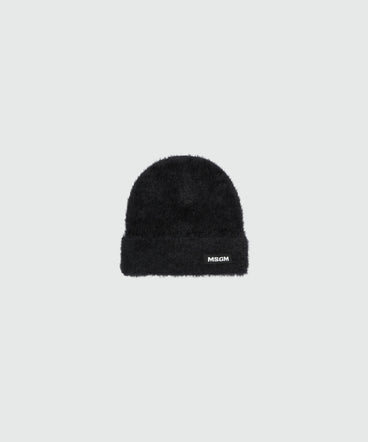 Black knitted hat with MSGM logo label