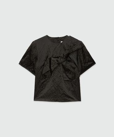 Top nero in duchesse crincklé con fiocco