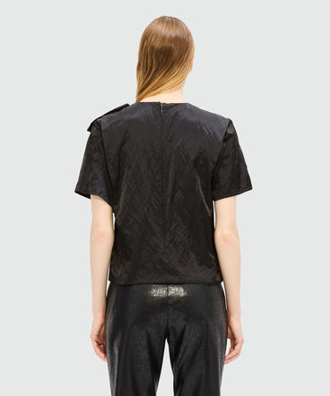 Top nero in duchesse crincklé con fiocco